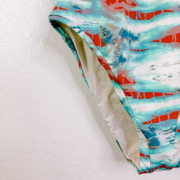 Isabella Rose Tie Dye High Leg Halter One Piece Swimsuit Turquoise Large NWT - Picture 3 of 12